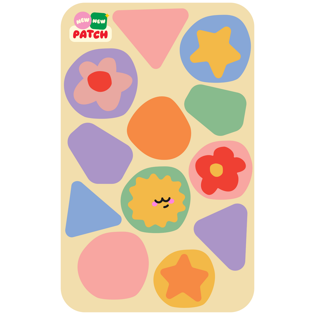 Pastel Sticker Patch Sheet - 12 pastel floral and shape patches on cream background