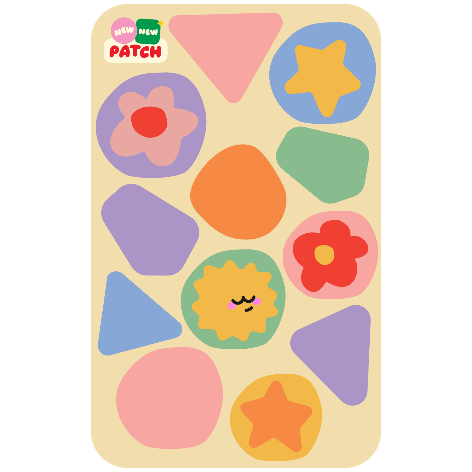 Pastel Sticker Patch Sheet - 12 pastel floral and shape patches on cream background